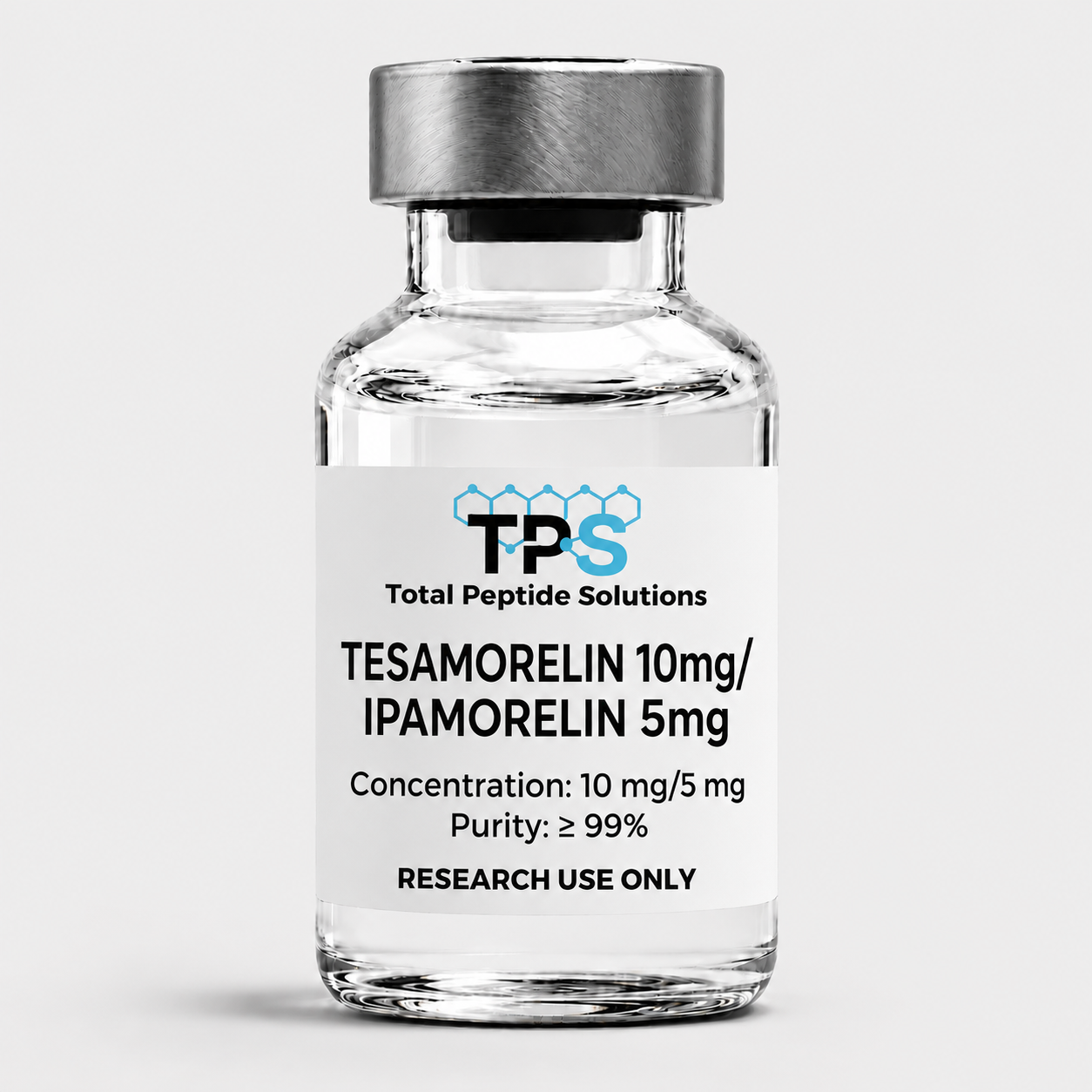 Tesamorelin 10mg + Ipamorelin 5mg laboratory vial